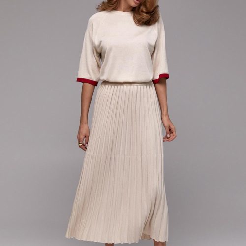 Pleated Skirt High Waisted A Line Midi Long