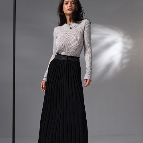 Pleated Skirt High Waisted A Line Midi Long