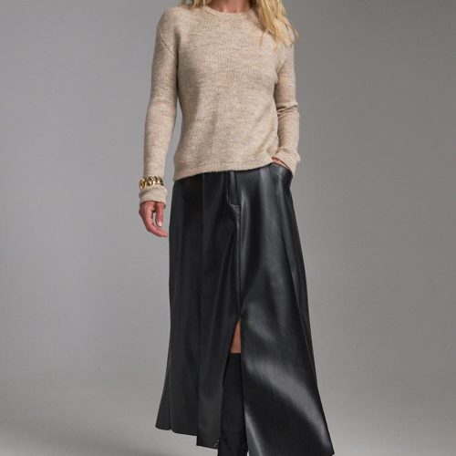 A‑line Faux Leather Midi Skirt With Pockets High