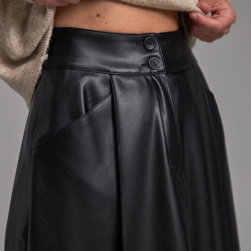 A‑line Faux Leather Midi Skirt With Pockets High