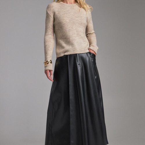 A‑line Faux Leather Midi Skirt With Pockets High