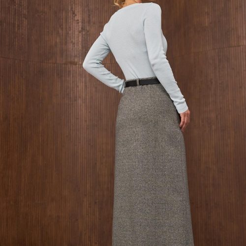 Wool Midi Skirt With Front Slit Warm Winter