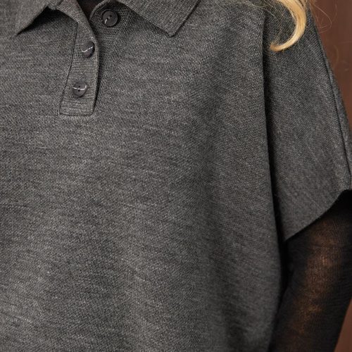 Wool Knit Vest With Side Slits Collared Poncho