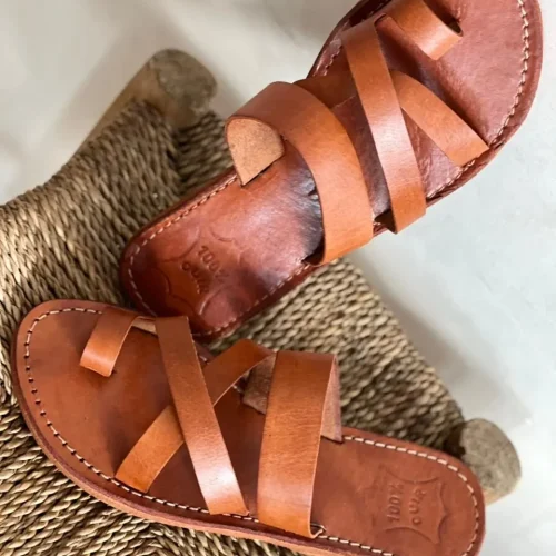 Women’s Brown Toe Loop Cross Strap Sandals