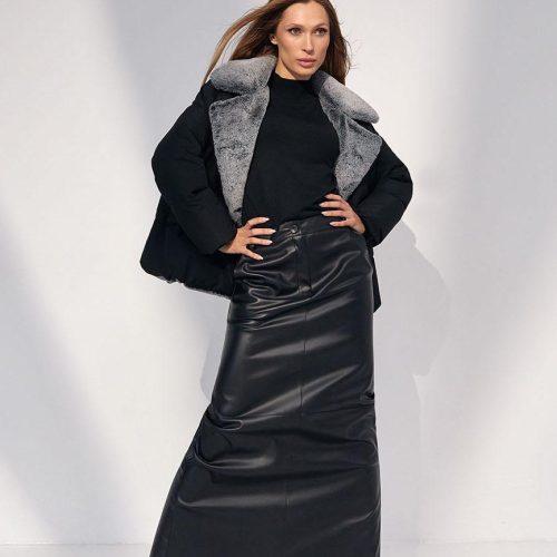 Black Vegan Leather Skirt Long High Waist Faux