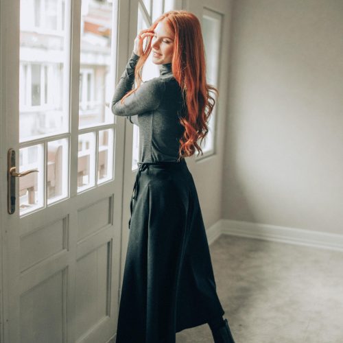 Wrap Wool Skirt With Pockets: Midi Length Winter