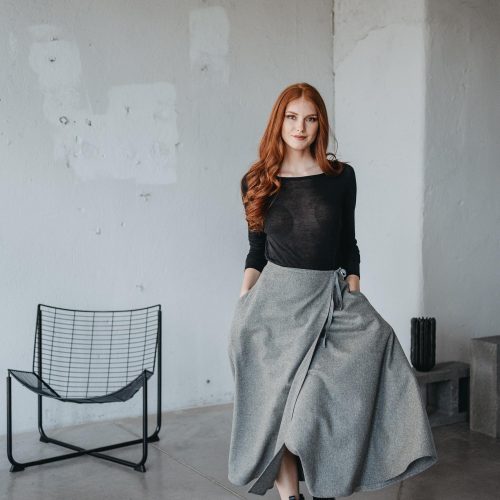 Gray Wool Wrap Skirt With Pockets: Boho Winter