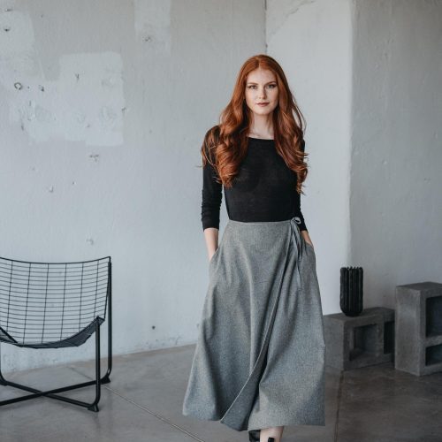 Wool Wrap Skirt With Pockets Midi Length Winter