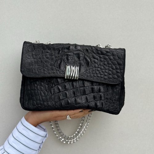 Black Croco Leather Shoulder Bag Handbag Crossbody With