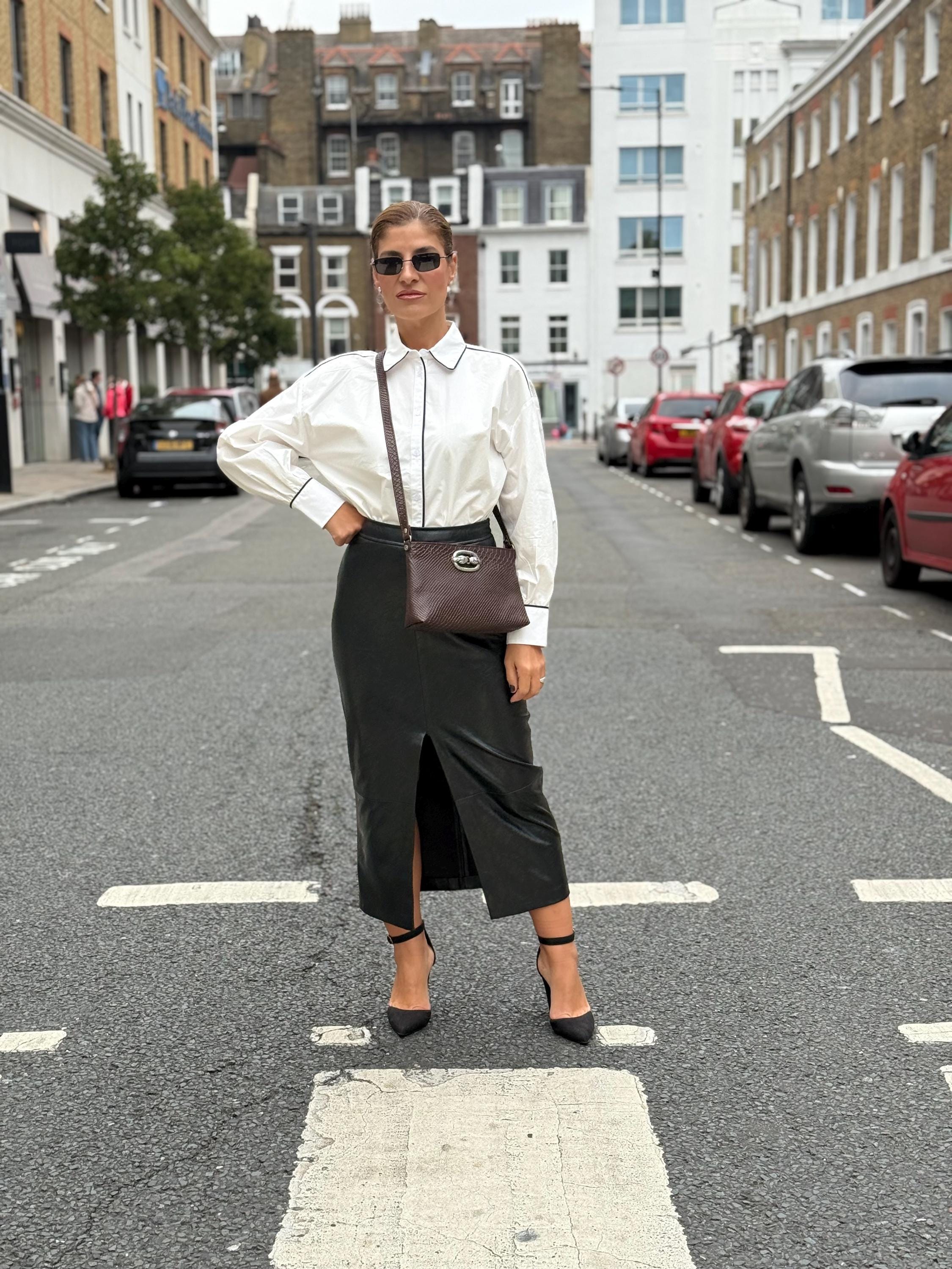 Handmade Brown Snake Print Leather Shoulder Bag Full