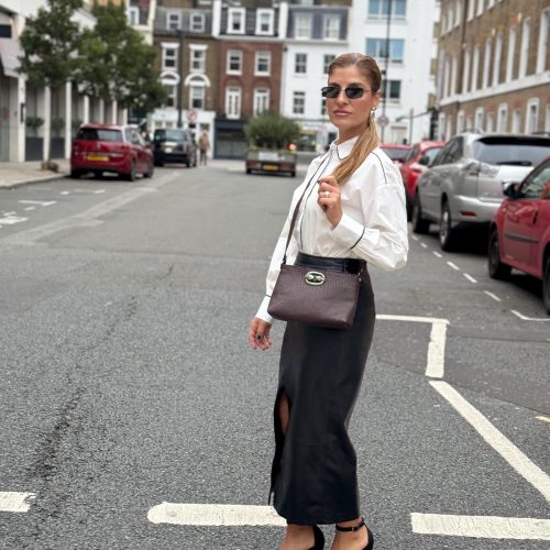 Handmade Brown Snake Print Leather Shoulder Bag Full