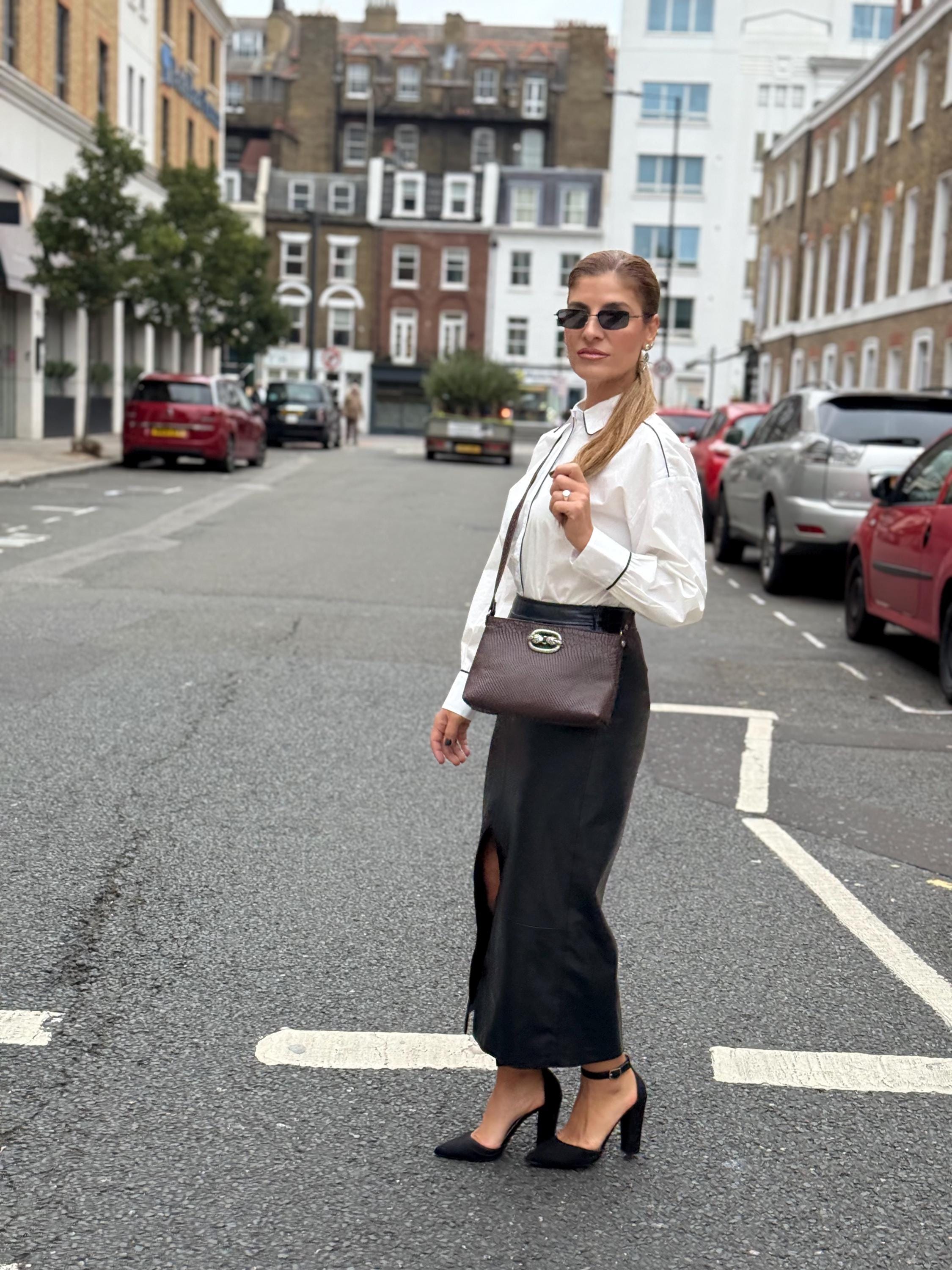 Handmade Brown Snake Print Leather Shoulder Bag Full