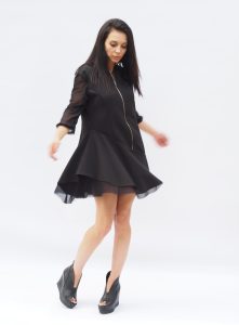 Extravagant Black Midi Dress Women Oversize Short For