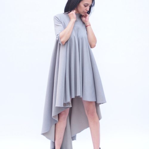 Women Maxi Dress Long Asymmetric Grey Plus Size