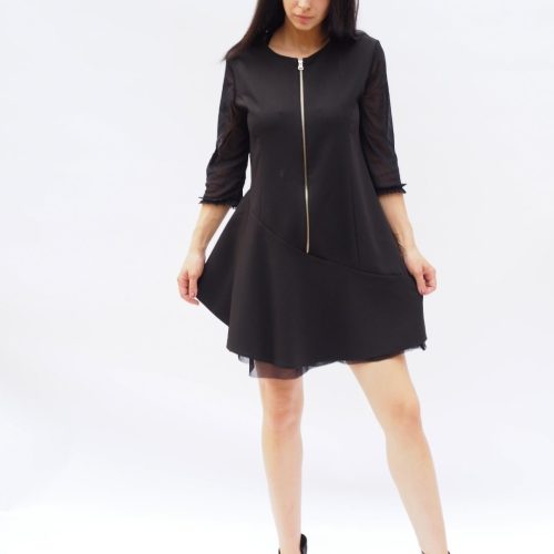Extravagant Black Midi Dress Women Oversize Short For