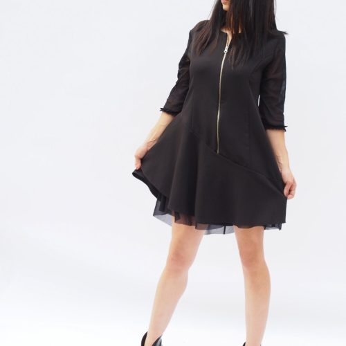 Extravagant Black Midi Dress Women Oversize Short For