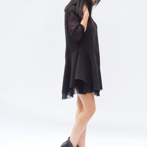 Extravagant Black Midi Dress Women Oversize Short For