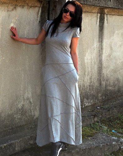 Gray Maxi Dress With High Neck Casual Sporty