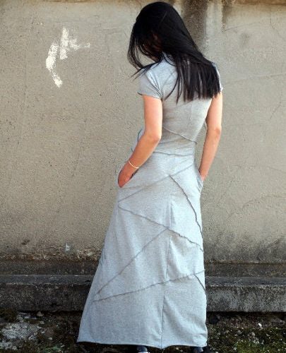 Gray Maxi Dress With High Neck Casual Sporty