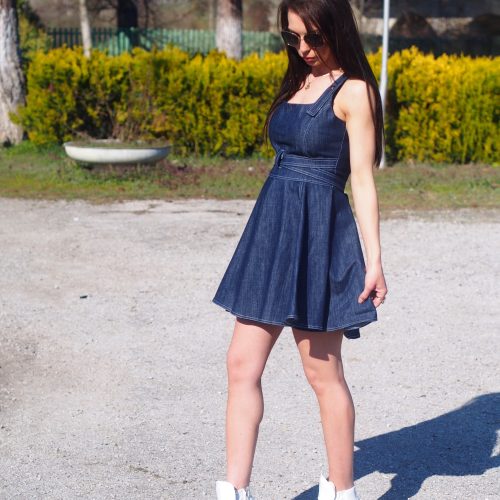 Vintage Style Denim Mini Dress Sleeveless Fit And