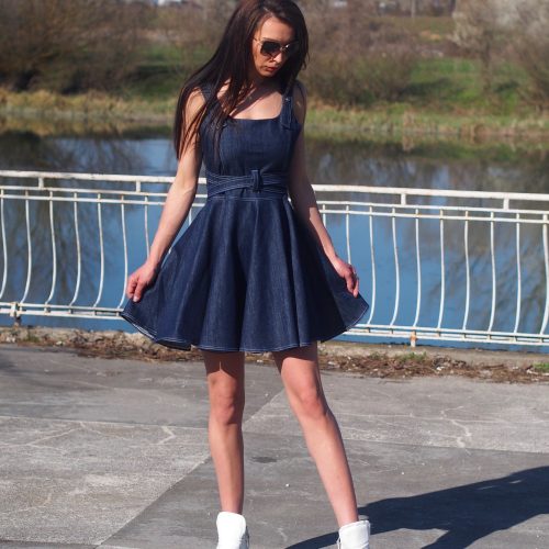 Vintage Style Denim Mini Dress Sleeveless Fit And