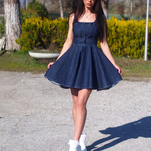 Vintage Style Denim Mini Dress Sleeveless Fit And