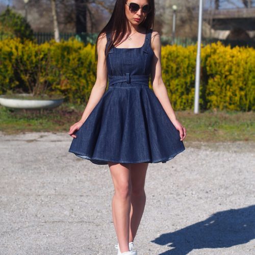 Vintage Style Denim Mini Dress Sleeveless Fit And