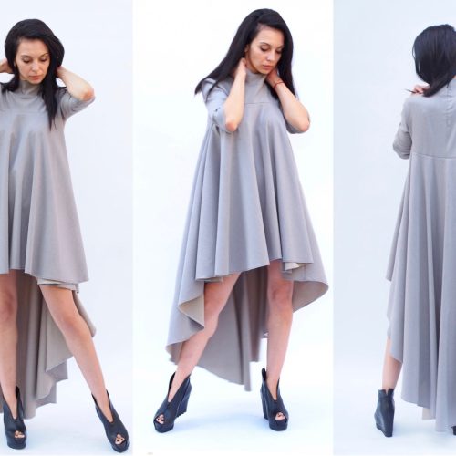 Women Maxi Dress Long Asymmetric Grey Plus Size