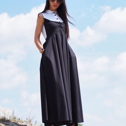 Black Sleeveless Vintage A Line Maxi Dress With