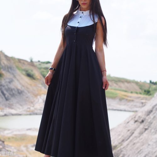 Black Sleeveless Vintage A Line Maxi Dress With