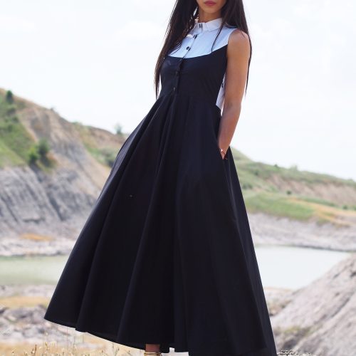 Black Sleeveless Vintage A Line Maxi Dress With