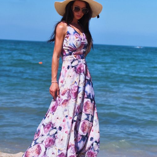 Floral Maxi Dress With Open Back Elegant Satin