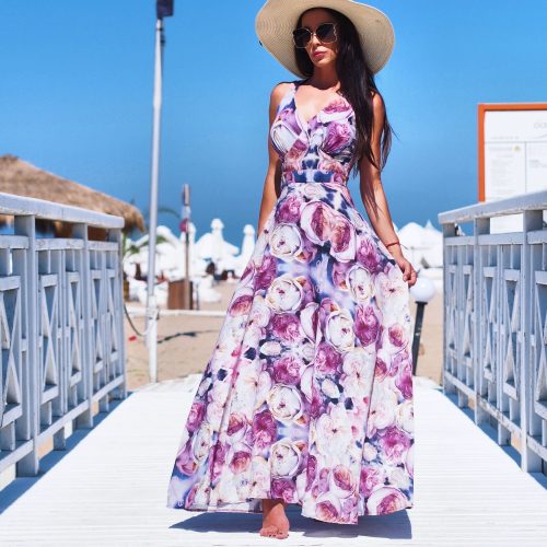 Floral Maxi Dress With Open Back Elegant Satin