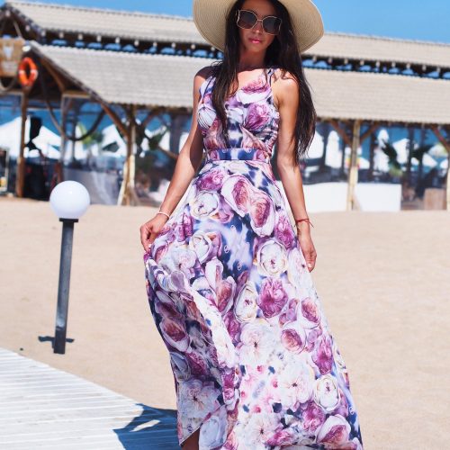 Floral Maxi Dress With Open Back Elegant Satin