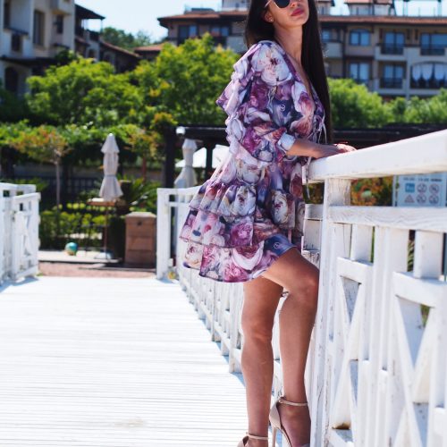 Romantic Floral Ruffle Mini Dress Open Back Summer