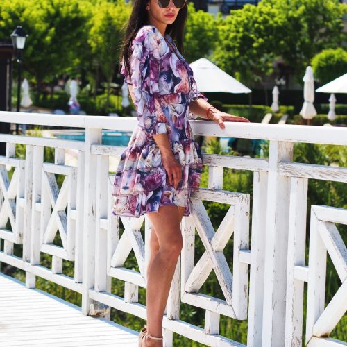 Romantic Floral Ruffle Mini Dress Open Back Summer