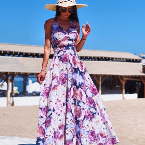 Floral Maxi Dress With Open Back Elegant Satin