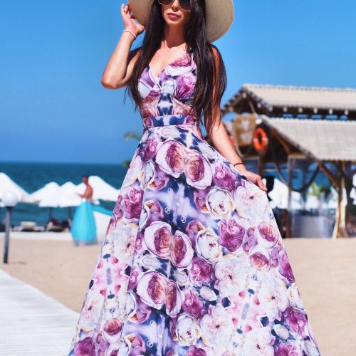 Floral Maxi Dress With Open Back Elegant Satin