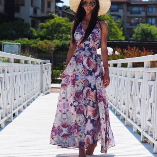 Floral Maxi Dress With Open Back Elegant Satin