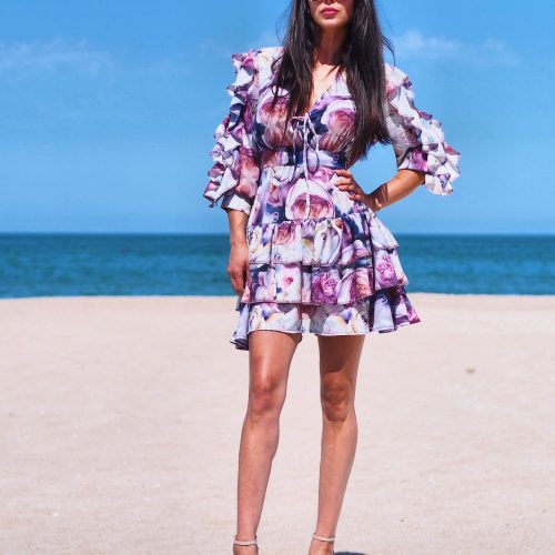 Romantic Floral Ruffle Mini Dress Open Back Summer