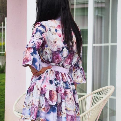 Floral Printed Mini Dress Bell Sleeves A Line