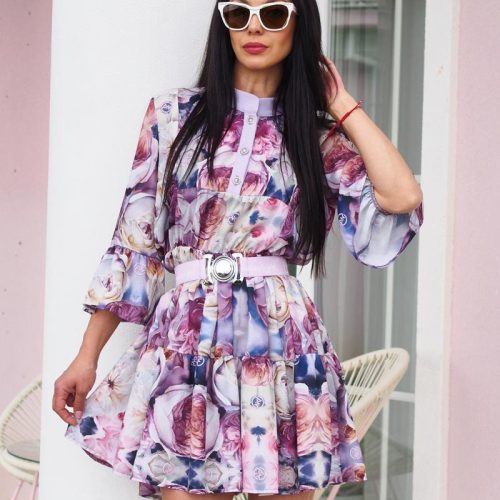 Floral Printed Mini Dress Bell Sleeves A Line