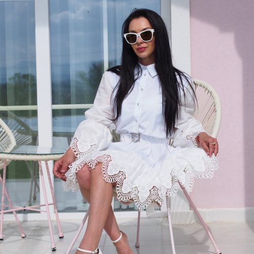 White Cotton And Lace Mini Dress Summer Shirt