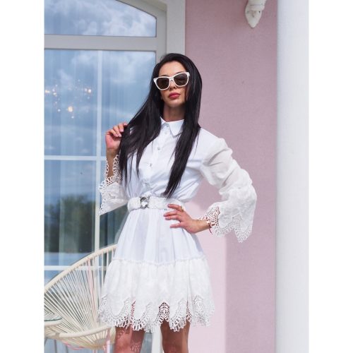 White Cotton And Lace Mini Dress Summer Shirt