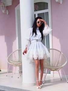 White Cotton And Lace Mini Dress Summer Shirt