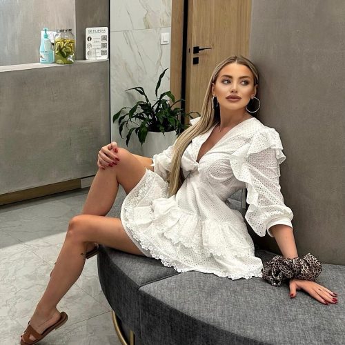 White Eyelet Mini Dress With Ruffles Embroidered Cotton