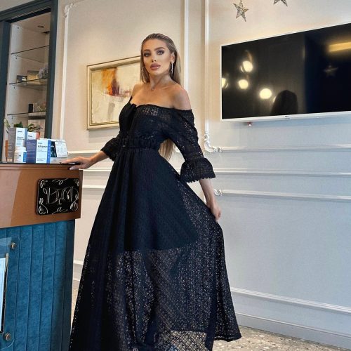 Elegant Black Off Shoulder Maxi Dress Sheer Lace