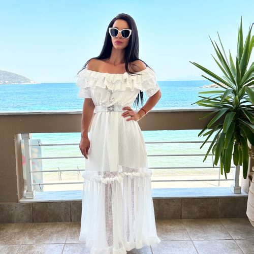 Romantic White Off Shoulder Ruffled Maxi Dress Summer