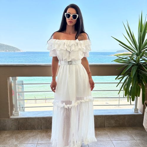 Romantic White Off Shoulder Ruffled Maxi Dress Summer