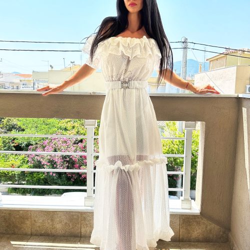 Romantic White Off Shoulder Ruffled Maxi Dress Summer